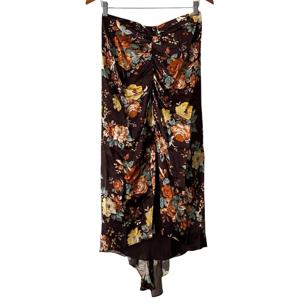 Veronica Beard Pixie Floral Ruched Silk Midi Skirt US 6 Brown Roses Cocktail - Picture 13 of 14